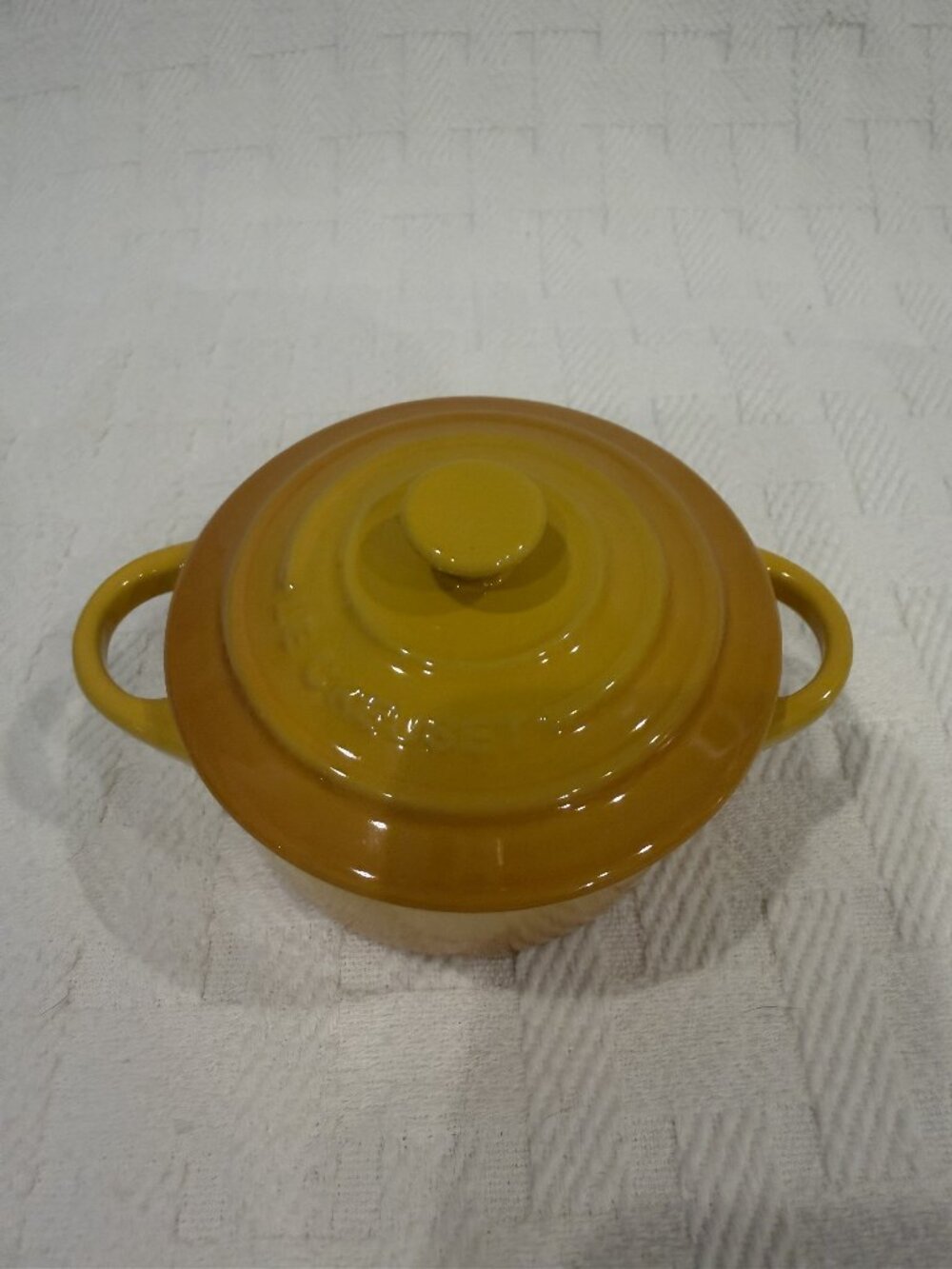 Le Creuset Mini Cocotte Dijon Yellow Stoneware 8 oz Lidded Dish Retired Color